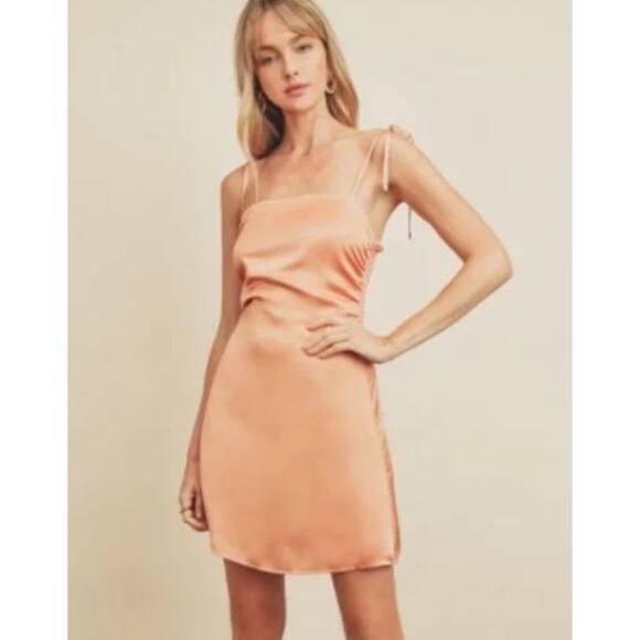 Dress Forum Los Angeles | Satin Mini Dress with Tie Straps | Orange | Sz L - Picture 1 of 9